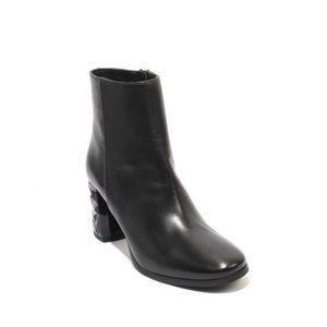 ITALIAN Black Leather Zip-Up Ankle Heels Boots